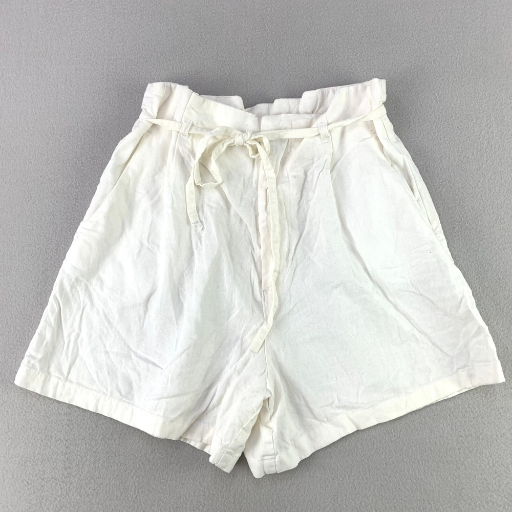 Love Tree Paperbag Waist Shorts Womens L White Linen High Rise Beach Lagenlook